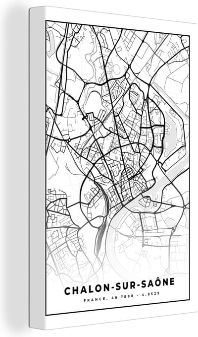 Canvas Schilderij Stadskaart - Frankrijk - Chalon-sur-Saône - Kaart - Plattegrond - Zwart wit - 20x30 cm - Wanddecoratie