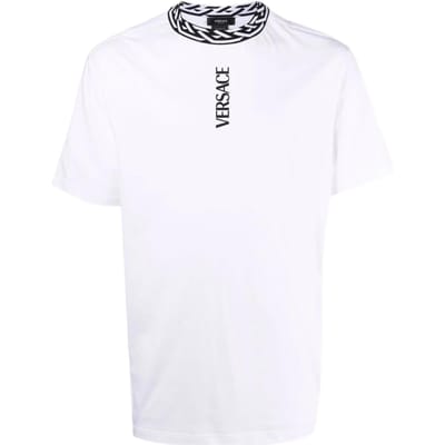 Versace Lente/Zomer 22 Logo Afwerking Ronde Hals Korte Mouw T-shirt Heren Tops Wit 10033911-A02346-1W000 L white