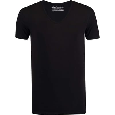 Garage 206 - Bodyfit T-shirt diepe V-hals korte mouw zwart S 95% katoen 5% elastan