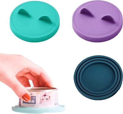 Set van 3 Siliconen Deksel voor Honden- en Kattenvoerblikken, Geschikt voor 400g Blikken, Kleur: Paars, Donkergroen, Donkerblauw, Ideaal voor Versheid en Opslag