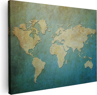 Artaza Canvas Schilderij Wereldkaart - 40x30 cm - Klein - Wanddecoratie Landkaart - Muurdecoratie Japandi - Kamer Accessoires
