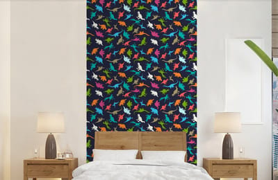 Behang - Fotobehang Patronen - Dino - Kleuren - Jongens - Kinderen - Kids - Kind - Breedte 120 cm x hoogte 240 cm