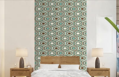 Behang - Fotobehang Retro - Honeycomb - Blauw - Bruin - Breedte 150 cm x hoogte 240 cm