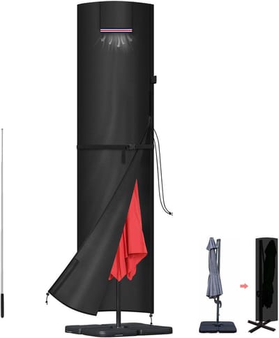 Allecto - Parasol Beschermhoes - Waterdichte Parasolhoes - UV-bestendig en scheurvast - Zwart - Geschikt voor tuinparasol Ø 3-5m - Tuinaccessoire v...