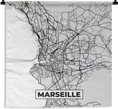 Wandkleed - Wanddoek - Plattegrond - Marseille - Stadskaart - Kaart - Frankrijk - 180x180 cm - Wandtapijt