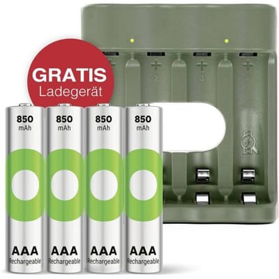 Aktion Gratis Ladegerät USB-Modell Ladegerät GP B441 inkl. 4x AAA-Akku Oplaadbare AAA batterij (potlood) NiMH 850 mAh 1.2 V 1 set(s)