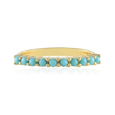 Cavill - 925 Sterling Zilver Vergulde Ring met 10 Ronde Cabochon Sleeping Beauty Turkooisen 0,308 ct - Elegant Filigraan Design - Dames Sieraad