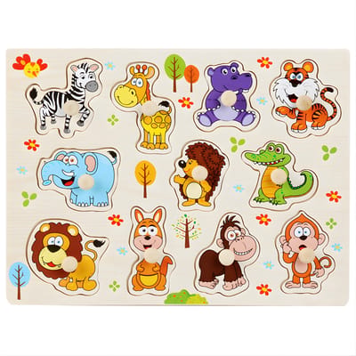 Dieren - Houten puzzels voor kinderen 1 jaar / 2 jaar / 3 jaar - Educatief speelgoed - Cadeau jongen / meisje - Baby / Dreumes / Peuter - Traktatie - Uitdeelcadeaus