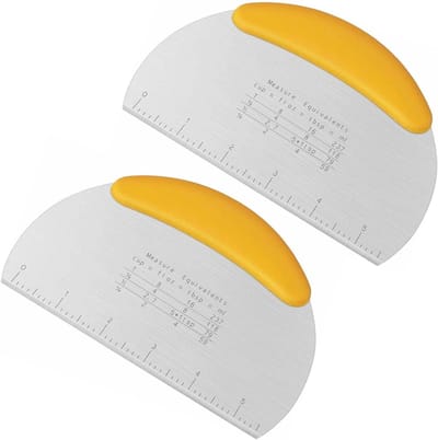Dough Scraper Set van 2, RVS Blad en Zacht TPR Handvat, Perfect voor Bakken en Deeg Snijden, 16CM, Geel