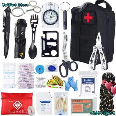 Aafinity Noodpakket - EHBO kit - Survival - EHBO - Zwart - Met draagbare tas - Met o.a. EHBOdeken, CPR masker, verband, handschoenen