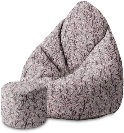 DreamRoots Velvet Zitzak voor Volwassenen – Luxe Beanbag met Voetsteun en Afneembare Hoes – Inclusief Vulling – 80x80x120 cm - Branches
