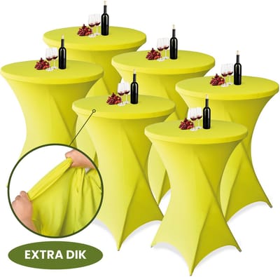Statafelrok Geel x 6 – ∅80-85 x 110 cm met Opbergtas – Statafelhoes Stretch Stof – Kras- en Vouwvrije Statafel Rok Extra Dik – Sta Tafelrok - 6 Stuks – Statafelhoezen Voor Horeca, Evenementen, Feest, Bruiloft en Partijen