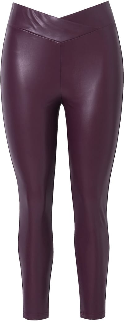 MIAMODA - Dames - Legging skinny fit leerlook elastische tailleband - Aubergine - Maat 46
