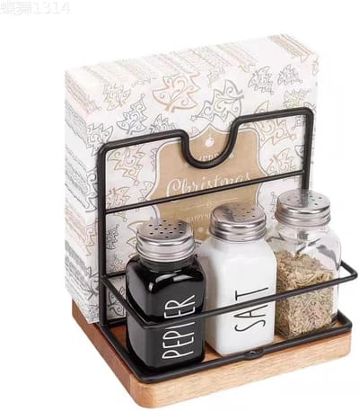 Servettenhouder van Hout en Metaal - Servettenhouder - Stellingkast- Opbergrek - Modern Roestvrij Stalen Keukenaccessoire voor op Tafel of Aanrecht - Zwart Met Houten Accent