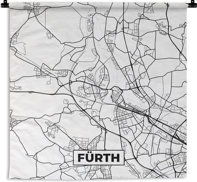 Wandkleed - Wanddoek - Kaart - Fürth - Plattegrond - Stadskaart - 180x180 cm - Wandtapijt