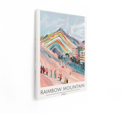 Artaza Canvas Schilderij Rainbow Mountain Peru - 60x80 cm - Wanddecoratie Landschap - Muurdecoratie Woonkamer - Decoratie Kleurrijk Schilderij