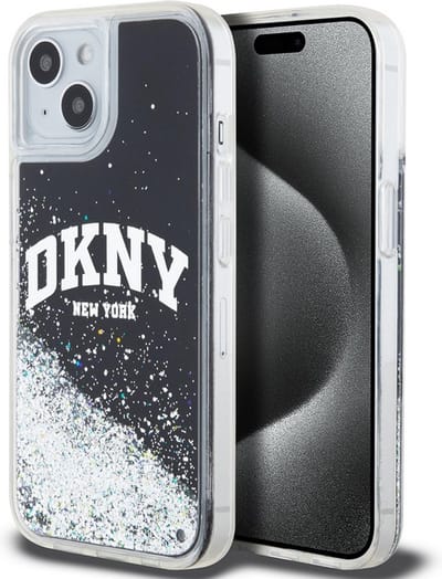 DKNY Liquid Glitter Arch Logo Back Case - Geschikt voor Apple iPhone 15 (6.1") - Zwart/Zilver