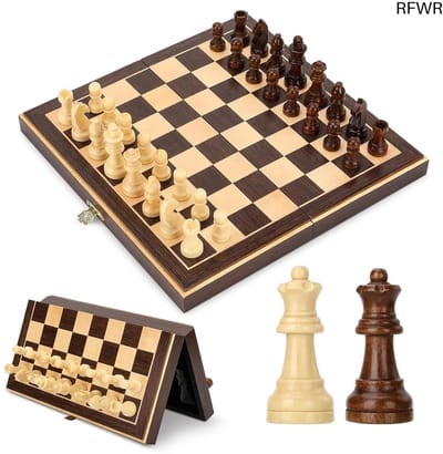 RFWR® Magnetisch Inklapbaar Houten Schaakspel 30 x 30 cm met Extra Koningin-stukken voor Volwassenen en Kinderen