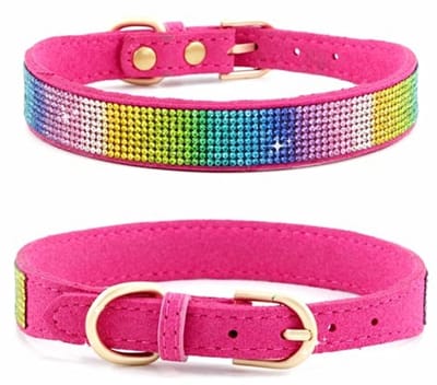 Dailygoody - Hondenhalsband - Strasssteentjes - Zacht kunstleer - Hot pink - Comfortabel - Geschikt voor kleine honden - Maat S