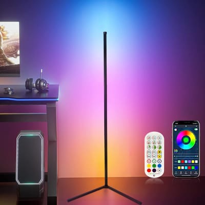 LotaHome - LED Vloerlamp - Slimme LED Staande Vloerlamp - Dimbaar - met App en Afstandsbediening - Sfeervolle Verlichting - Staande Lamp - Gaming Lamp - Reageert op Muziek - RGB - Met Bluetooth & Wifi - Hoeklamp - Spraakbesturing