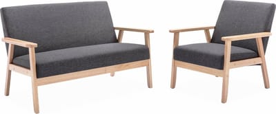 sweeek - Tweezits bankje en fauteuil van hout met stoffen zitting - isak