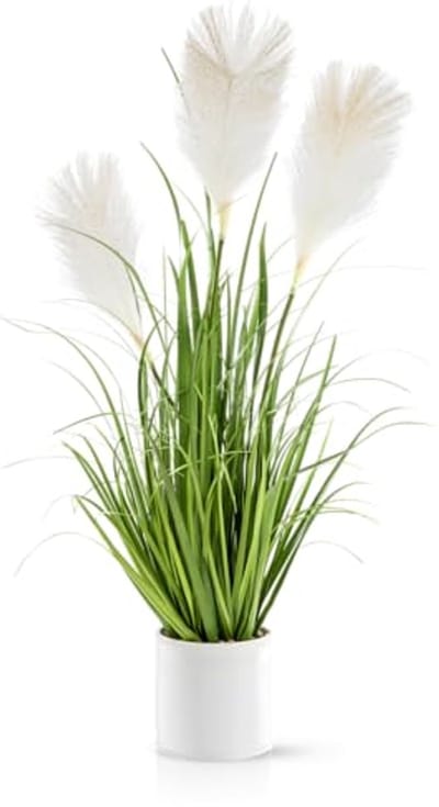 Groot Pampasgras in Witte Keramische Pot - Decoratieve Kunstplant voor Binnen en Buiten
