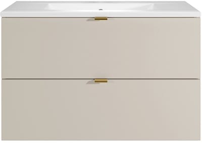 Vente-unique Zwevend badkamermeubel met inbouwwastafel - Beige - 80 cm - LAVENA