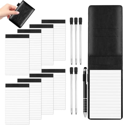 Mini Notepad Set van 15 Stuks, A7 Pocket Notebook met 8 Vervangblokken en Metalen Pen, Ideaal voor Outdoor Activiteiten en Notities