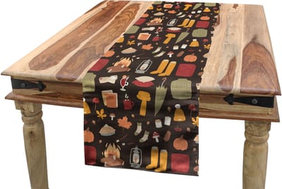 ABAKUHAUS herfsttafelloper, seizoenskamp marshmallow, eetkamerkeuken rechthoekige decoratieve tafelloper, 40 x 180 cm, donker taupe en lichtoranje