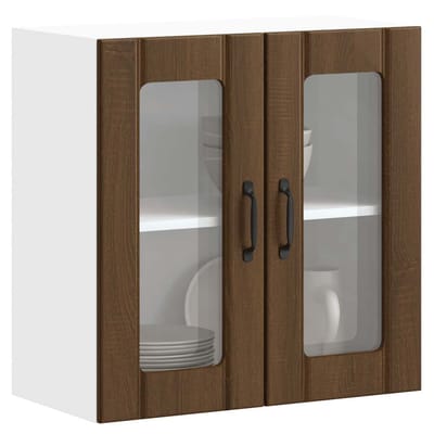 vidaXL - Keukenbovenkast - met - glazen - deur - bewerkt - hout - bruin - eikenkleur