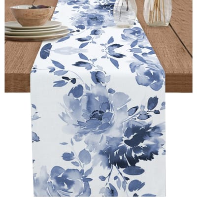 Chemin de table en lin floral abstrait aquarelle printemps Décoration de fête Lavable Chemin de table de cuisine/salle à manger Décorations de mariage 150x33cm