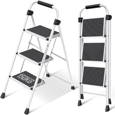 CRLYN® Huishoudtrap 3 Treden - Keukentrap Inklapbaar - Opstapje - Wit