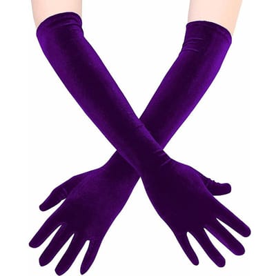 Gants d'Opéra/Coude Classiques 4 Couleurs Velours Noir Bordeau Extensibles Longs Doigts pour Femme Mariage Fête Robe Gants Assortis Costume One Size purple