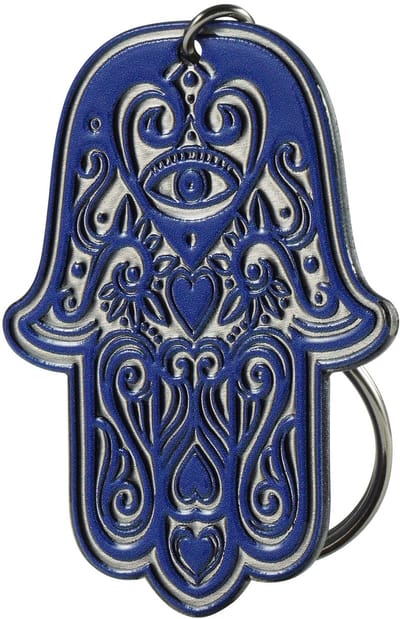 KADAX Sleutelhanger, Hamsa-design, hanger van staal, accessoire voor rugzak, handtas, sleutelhouder met metalen haken, blauw, S