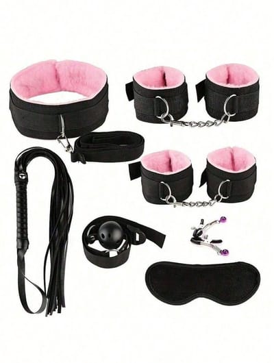 Oneay BDSM bondage 7-delige set, hoogwaardige seksspeelgoedset voor stellen, SM-set voor volwassenen, anale inserter voor man en vrouw, penisring, handboeien bondage SM-set, seksspeelgoed