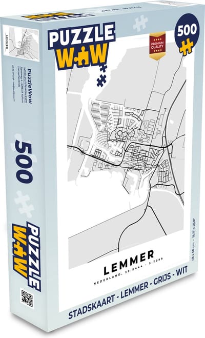 Puzzel Stadskaart - Lemmer - Grijs - Wit - Legpuzzel - Puzzel 500 stukjes - Plattegrond