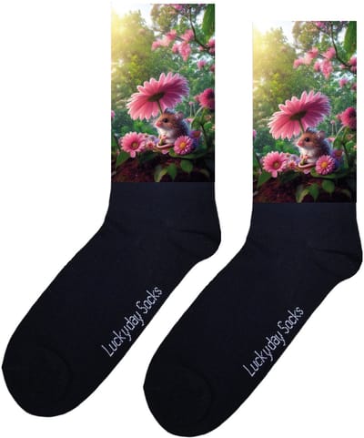 LuckyDay Socks - Muisje sokken - Verjaardag cadeau vrouw en man - Vrolijke sokken - Valentijns cadeau - Kerst sokken - Grappige sokken - Leuke dames en heren sokken - Moederdag - Vaderdag - Socks maken Happy - Maat 37-44