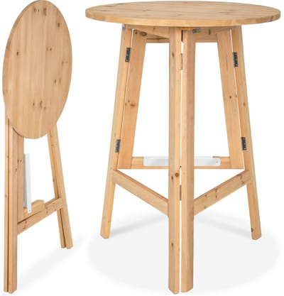 tectake® Houten Statafel - Opklapbare Bistrotafel - Stabiele Klaptafel - Ronde Houten Bartafel - Partytafel - Massief - Hoogte ca. 110 cm - Ø 79 cm