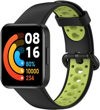 By Qubix - Tweekleurige sportband - Zwart met groen - Geschikt voor Xiaomi Redmi Watch 2 (Lite)