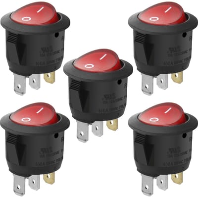 Dailygoody - Rocker Switch - On/Off Schakelaar - 10A 250V - Rood - Schakelaartje - Perfect voor panelen - Set van 5