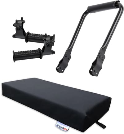 Voordeelfiets Bagagedrager Set – Fietskussen Zwart, Rugsteun (12-14 cm) & Inklapbare Voetsteunen – Compleet Achterop De Fiets Pakket!