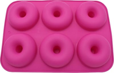 Okado Siliconen Donut Bakvorm Felroze – Voor 6 Donuts – Flexibele Rechthoekige Donutvorm voor Oven, Magnetron en Vaatwasser