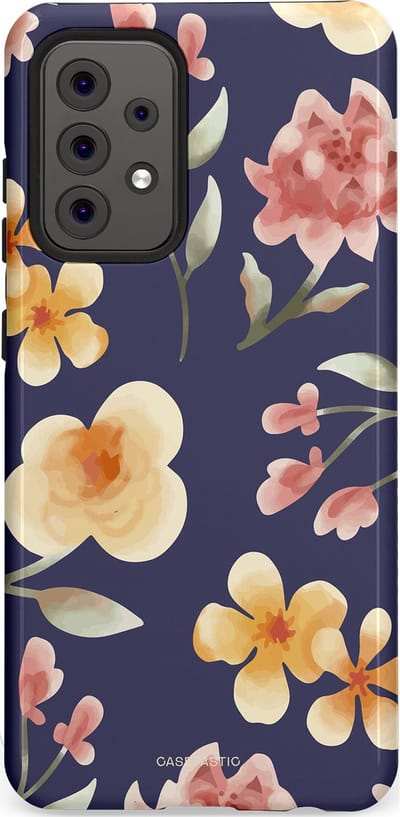 Casetastic Hoesje Geschikt voor Samsung A52 (4G/5G/s) - Stijlvolle Beschermende Duo-layer Case - Bloesemnacht Marine