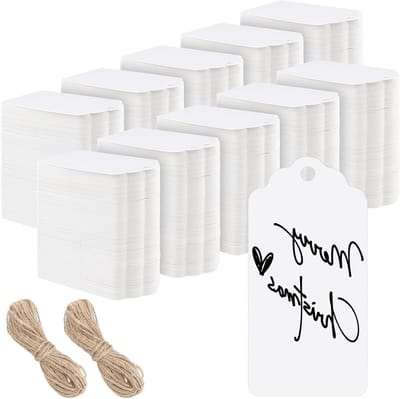 1000 Stuks Kraft Papieren Labels, 9x4.5cm Witte Cadeau Tags met Touw voor Trouwen, Verjaardagsfeest en Geschenkverpakking