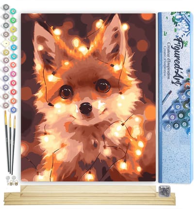 Figured'Art Schilderen op Nummer Volwassenen canvas Kleine Vos met Lichtbollen - Handwerk acrylverf Kit DIY Compleet - 40x50cm met DIY houten lijst