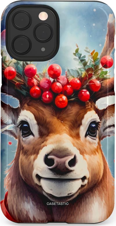 Casetastic hoesje geschikt voor Apple iPhone 11 Pro - Dubbellaagse bescherming - Rudolph het Kerst Rendier - Fashion Case - Zilver Taupe Donkergrijs Perzik