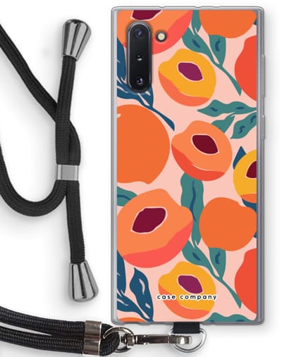 Case Company® - Hoesje met koord geschikt voor Samsung Galaxy Note 10 hoesje met Koord - Perzik - Telefoonhoesje met Zwart Koord - Bescherming aan alle Kanten en Over de Schermrand