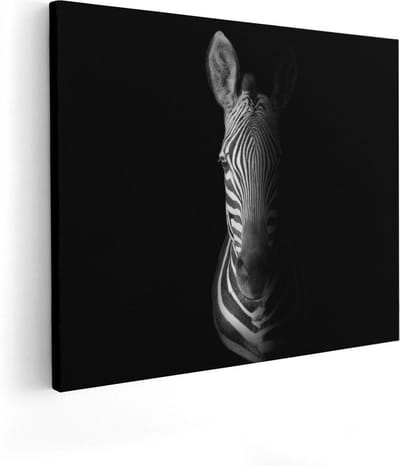 Artaza Canvas Schilderij Dierenkop Zebra - 50x40 cm - Wanddecoratie Afrika - Muurdecoratie Zwart Wit - Kamer Accessoires Woonkamer