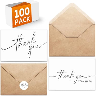 100 Blanco Bedankkaarten Set met Enveloppen en Stickers voor Bedrijven en Feestelijke Gelegenheden