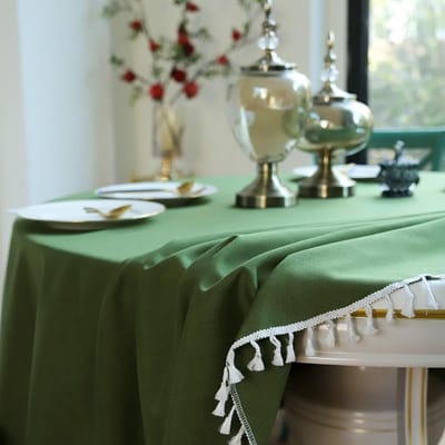 Ronde Tafelkleden - Tafellinnen Linnen - Eettafel Decoratie - Afwasbaar Met Franjes - 200 cm - Groen